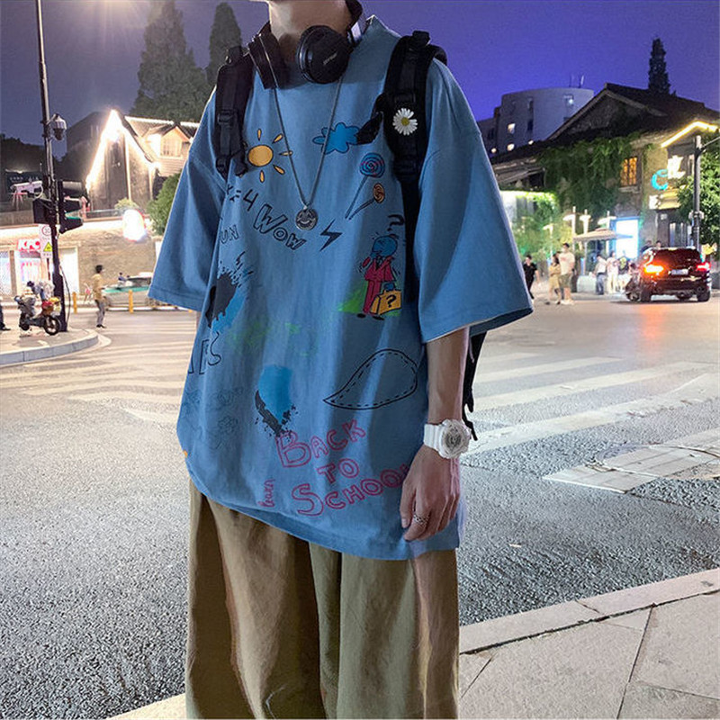 

2021 New Blue Oversized t Shirt Men Japanese Harajuku Streetwear Casual Short Sleeve Funny Tops Summer Japan Tshirts Males 0gck