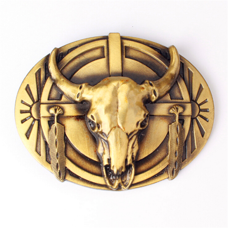 

2021 New Custom Made Western Cowboy Belt Buckle Yak Cow Skull Head Metal Bae Style Belts I8t4, Black