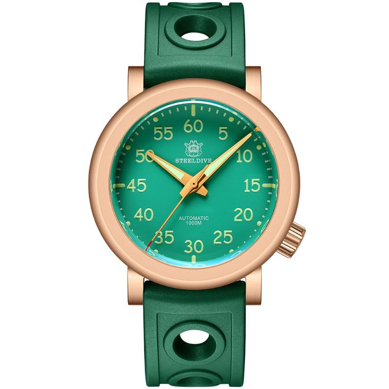 

Wristwatches Steeldive SD1910S CuSn8 Solid Bronze Case Green Dial 1000M 100ATM Waterproof NH35 C3 Men Diving Watch Automatic, 10s-gr