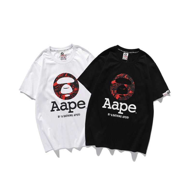 

New fashion cotton top short sleeve T-shirt Aape Red camouflage ape head classic ape man letter print short sleeve T-shirt for men and women, White