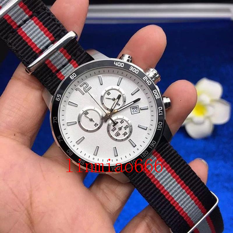 

2021 tachymeter chronograph watch quartz multicolor fabric strap, Slivery;brown