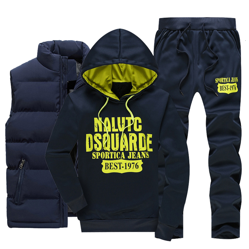 

2021 Men Warm Sport Track Suit 3 Pieces Winter Sportsuit New Thermal Hoodies Sets Male Fleece Windproof Gym Run Sportswear USVL, Em119grey