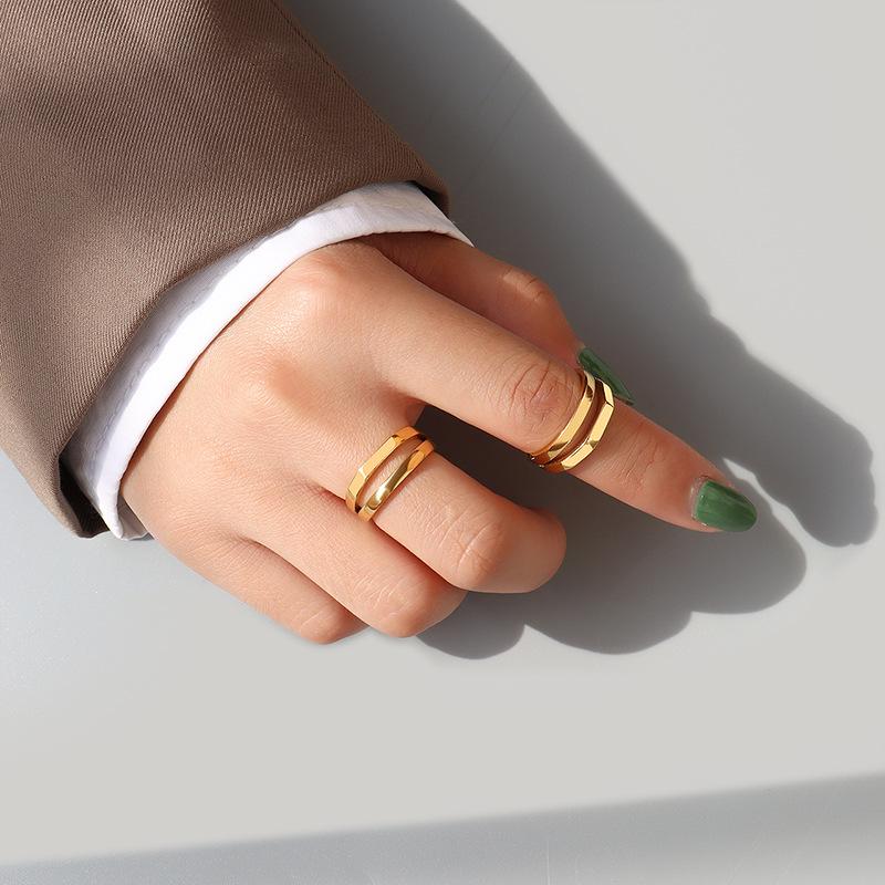 

Cluster Rings Cold Wind Ins Personality Circle Angular Double Ring Female Index Finger Titanium Steel Does Not Fade