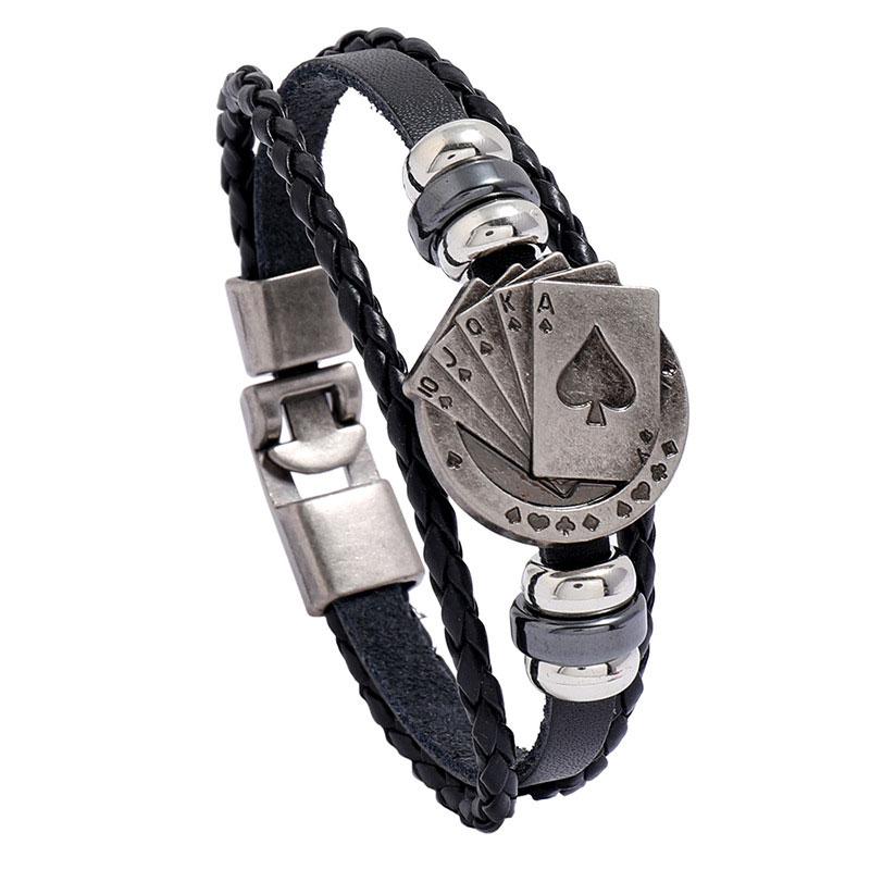 

Charm Bracelets Lucky Playing Cards Weave Leather Bracelet Men Vintage Jewelry Beads Wristband Handmade Bangles For Women Accessories Gift, Golden;silver