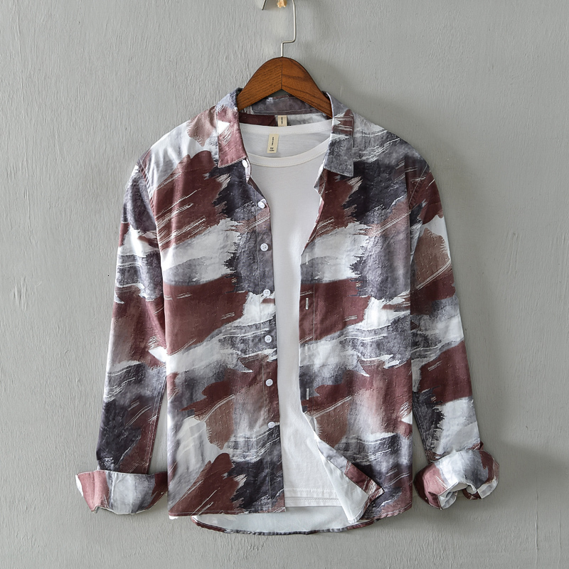 

2021 Long Sleeve Print Male Casual Autumn and Spring Printed Shirts for Men Fashion Coffee Overhemd Men's Shirt Ujnp, Yellow