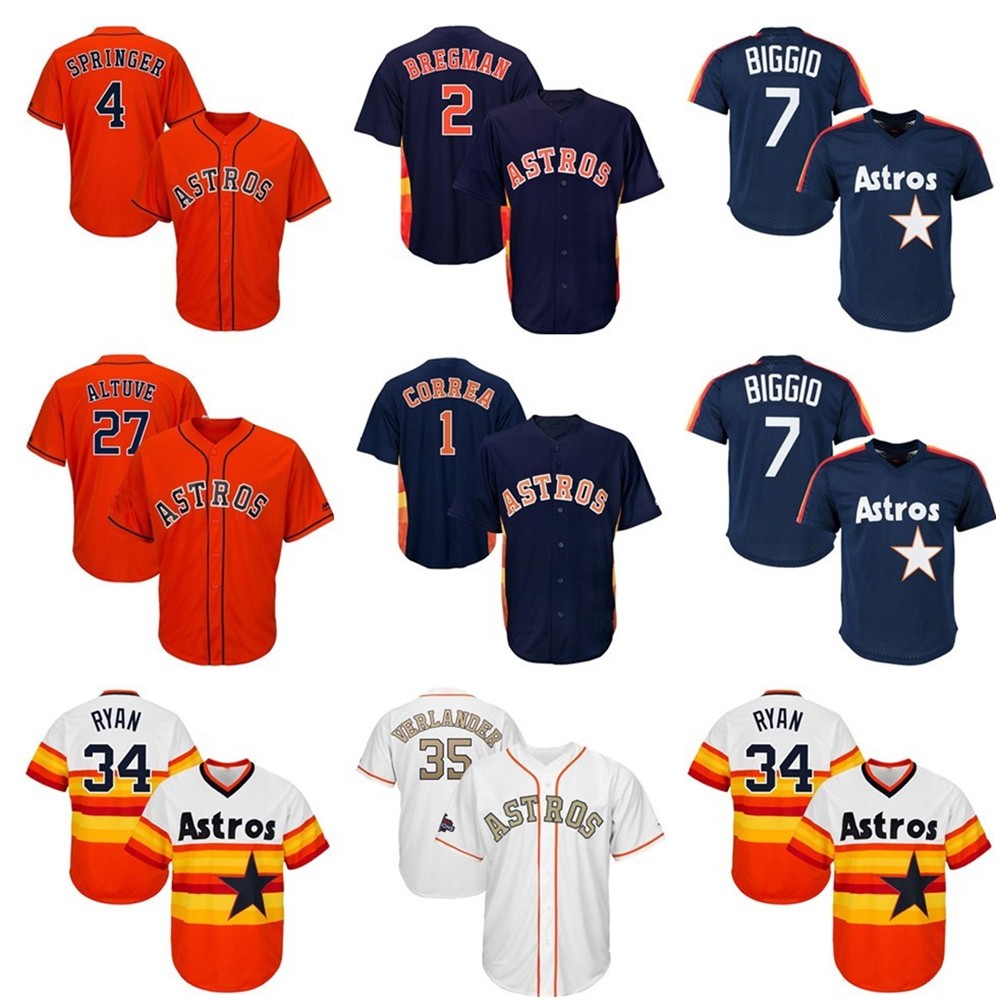 

Houston 2 Alex Bregman Astros Jersey 1 Carlos Correa 4 George Springer 5 Jeff Bagwell 7 Craig Biggio 27 Jose Altuve 34 Nolan Ryan 10 Yuli Gurriel Retro Baseball Jerseys, Color 10