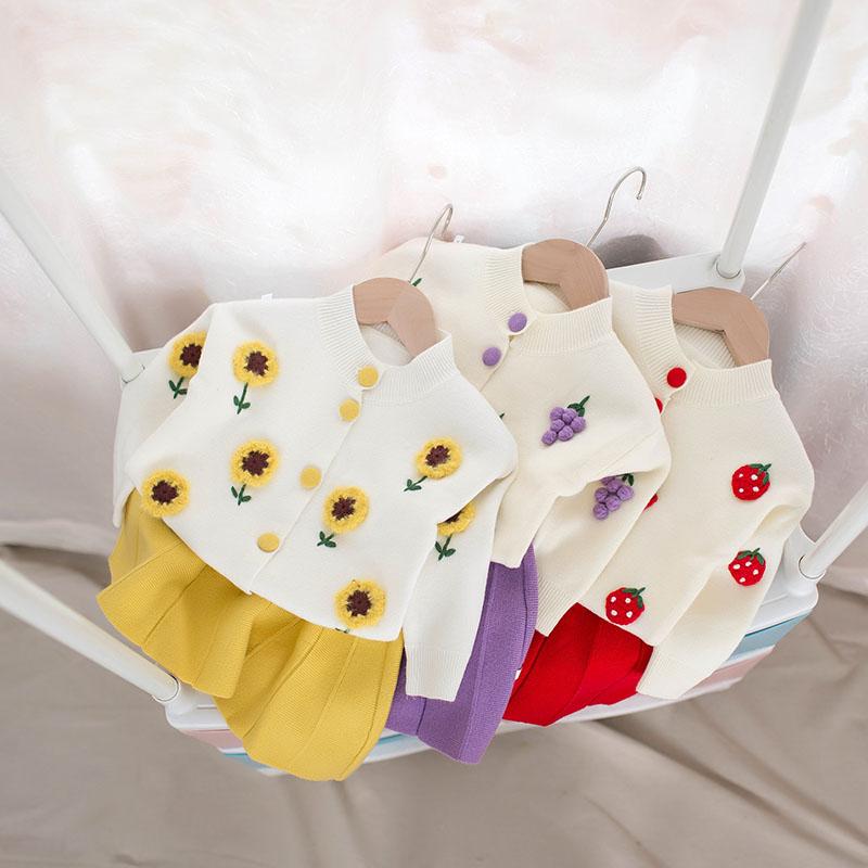 

Clothing Sets MILANCEL 2021 Autumn Kids Set Sweater And Kniting Skirt 2Pcs Long Sleeve Suit Girls Cardigan, White