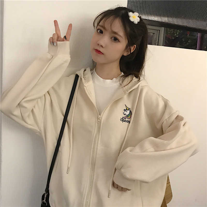 

Autumn Japanese ins sweet cute cartoon print solid color Vintage loose casual Harajuku long-sleeved punk female jacket 210608, Apricot