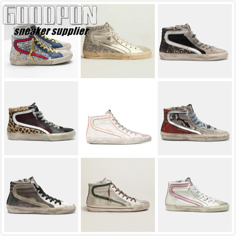 

Italy brand Slide high top Shoe Fashion Women Sneakers s Trainers Sequin Classic White Do-old Dirty Men shoe LUr Golden Luxury Gooses, Black