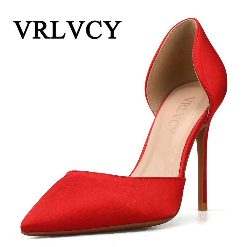 

Thin High Heels 10cm Shallow Single Shoes Women Pumps Big Size 32-46 Pointed Toe Wedding Shoes Party, Beige