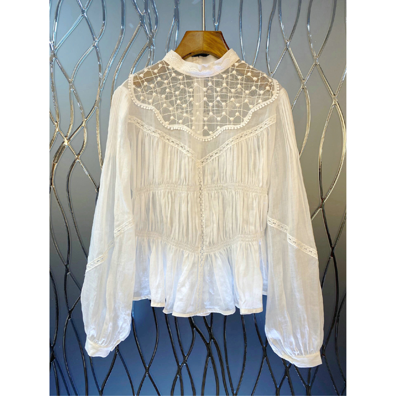 

2021 New White Black Shirt Women Mesh Long Sleeve Hollow Out Blouse Early Autumn 2c88