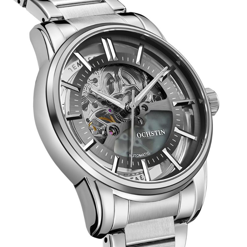

Wristwatches OCHSTIN Classic Mens Watches Retro Men Mechanical Waterproof Sports Skeleton Watch Military Clock, L-silver gray