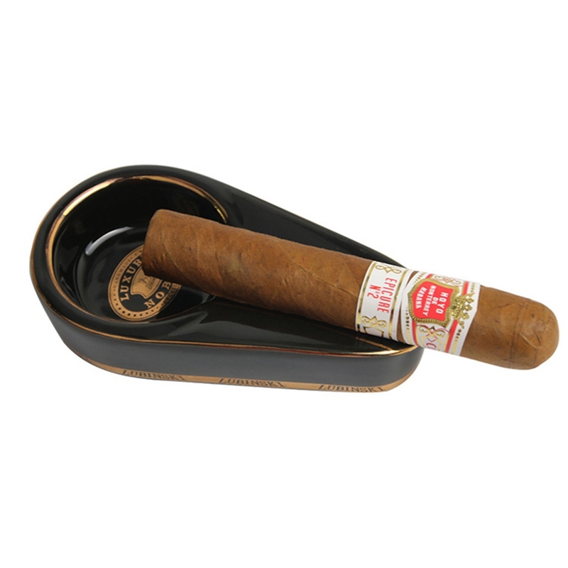 

1pc Ceramic Cigar Ashtray 4 Colors Round Ash Slot Single Cigar Holder Ash Tray Outside Travel Ashtray for Men Gift 120*68*25mm C0223