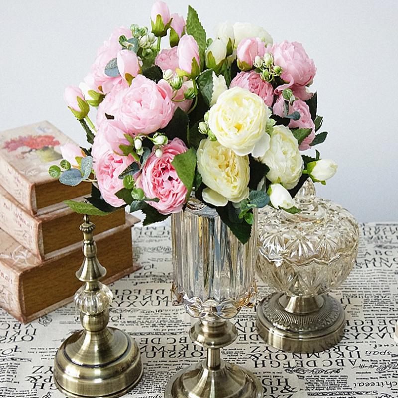 

9 head / 1PCS beautiful rose peony artificial silk flower plant fake flower family wedding party decoration, Purple