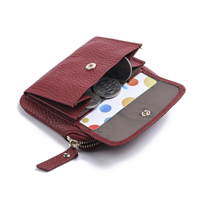 

Women short organizer wallet Solid color Hasp Long Wallets Womens bags wholesale Credit Card Genuine leather Black/red/grey Q2631, Brown