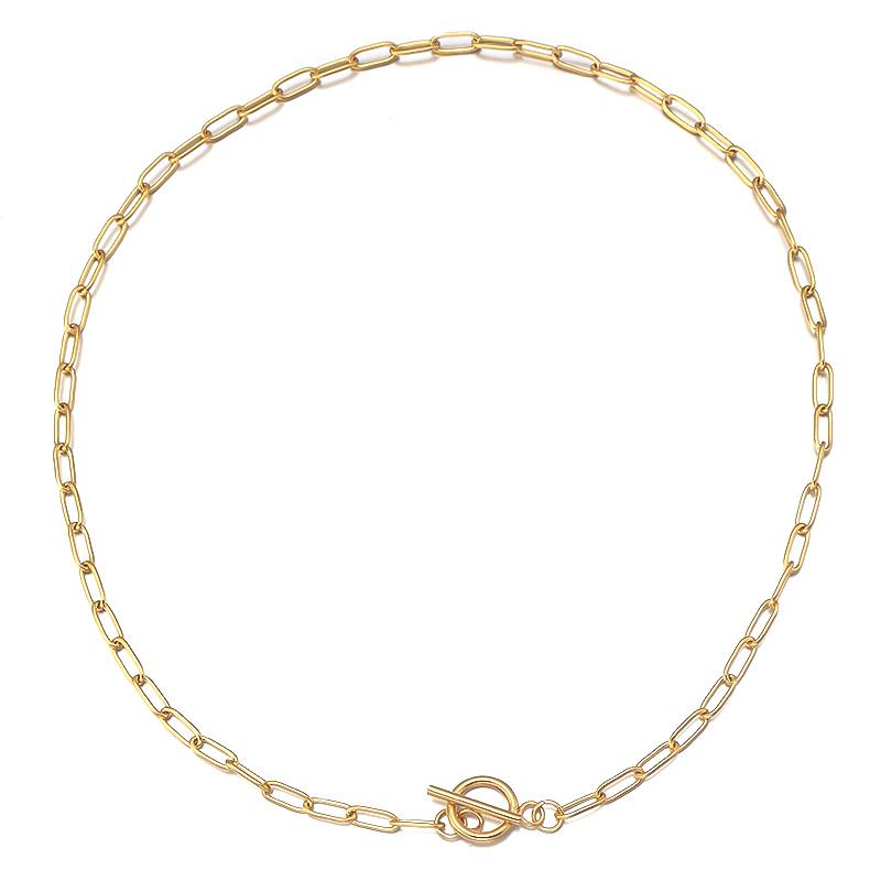 

Chains SAUVOO Stainless Steeel Paper Clip Necklaces Toggle Clasp Gold Steel Color Link Chain For Women Men Cuban Hip-hop Punk Jewelry