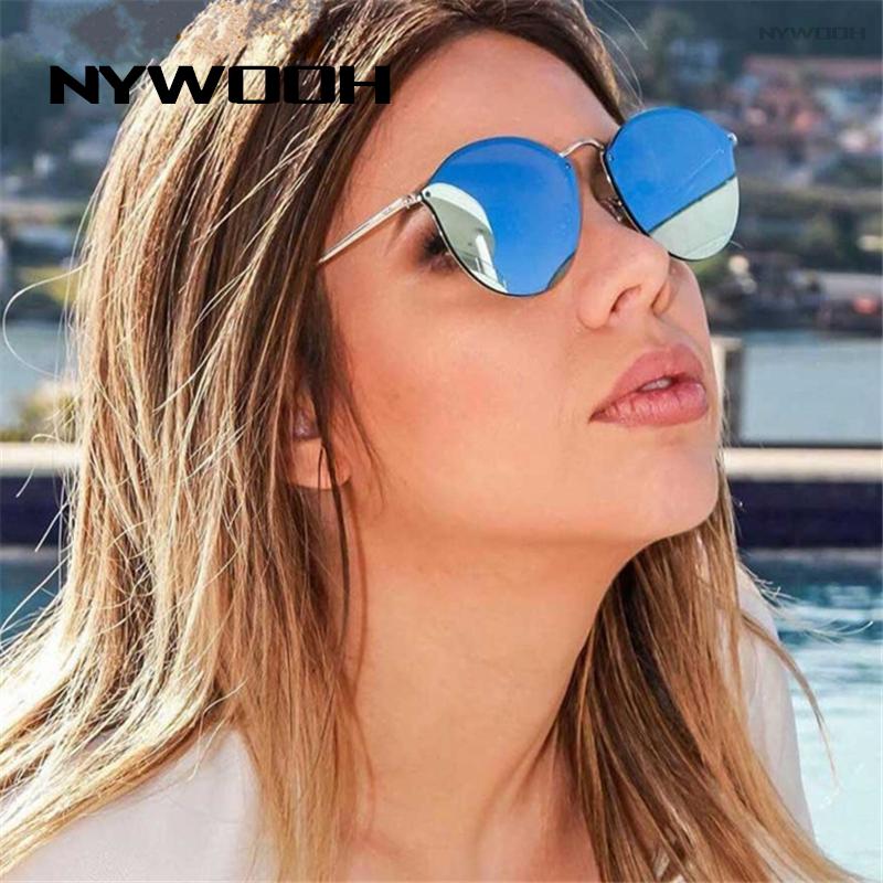 

Sunglasses NYWOOH Rimless Cat Eye Women Men Brand Designer Luxury Sun Glasses Coating Mirror Lens Eyewear UV400 Retro