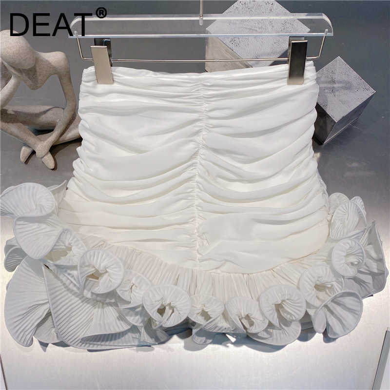 

DEAT Women White Ruffles Pleated Mini Skirt Arrivals High Waist Temperament Fashion Spring Summer 11D1457 210709, Black