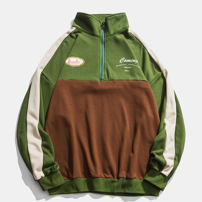 

2021 Harajuku Hoodie Men Zipper Stand Collar Side Striped Streetwear Hip Hop Oversize Sweatshirt Autumn New Man Women Hoodies Ygks, Green