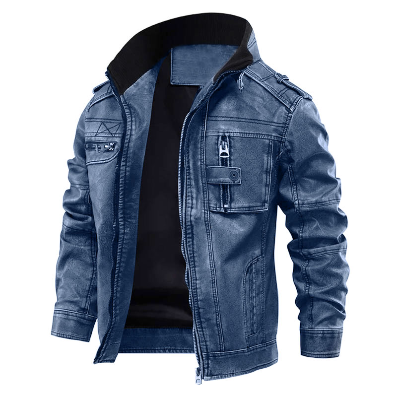 

Mens PU Jacket Leather Coat Autumn Slim Faux Leather Motorcycle Jackets Stand collar Coats Male Drop shipping, Grey