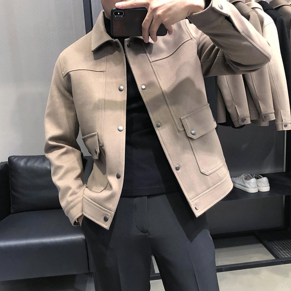 

2021 New British Style Hot Thick Winter Men Jackets Front Unique Pockets Breasted Thin Fitting Casual Coats Long High Quality 6ayz, Khaki.