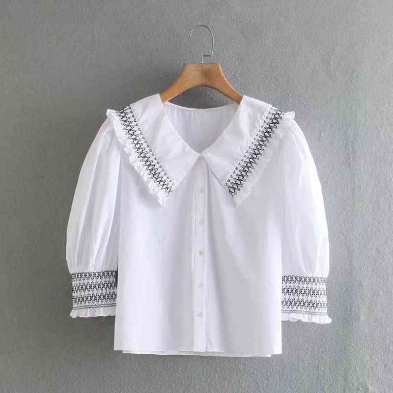 

Casual Spring Preppy Style Tops Women Short Sleeve White Blouse Crop Shirts Female Street 210525