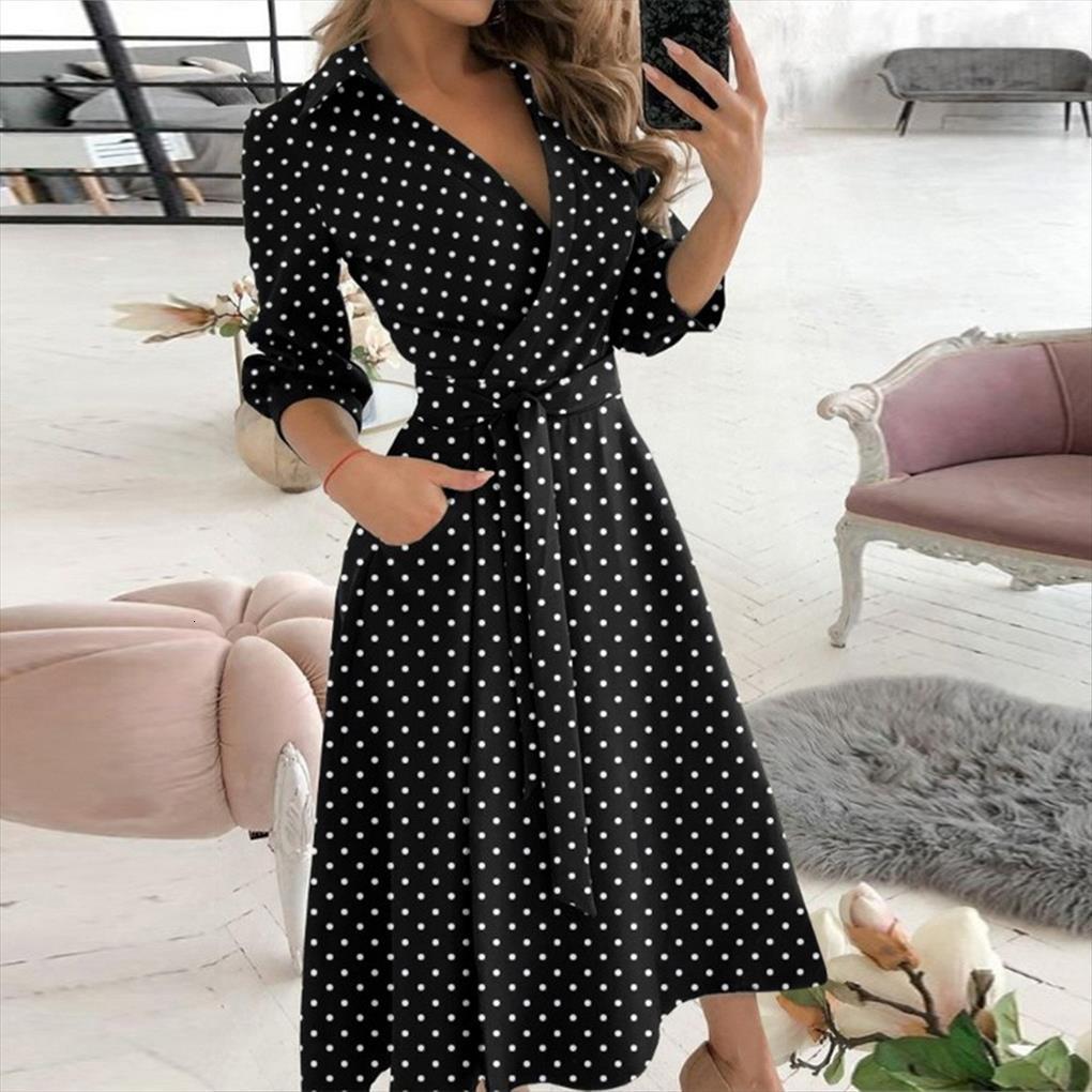

summer vintage long casual women dresses cross v neck polka dot print party short sleeve boho beach holiday, Black;gray