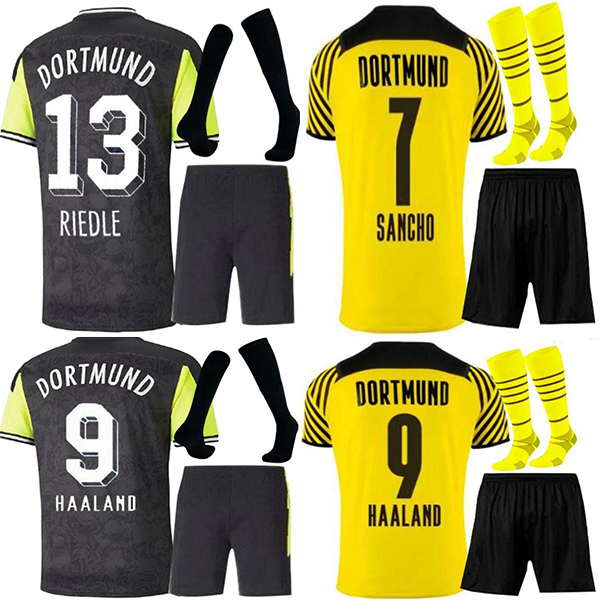 

21 22 Borussia HAALAND REUS dortmund soccer jerseys 2021 2022 HUMMELS BRANDT football shirt men kids Socks kit uniforms, Black;yellow
