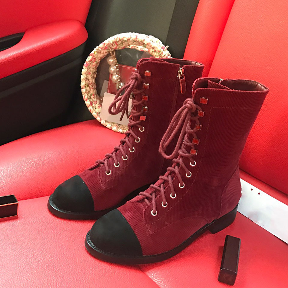 

Ladies 2021 designer luxury boots autumn/winter Red suede lace-up rider boot, Red and black