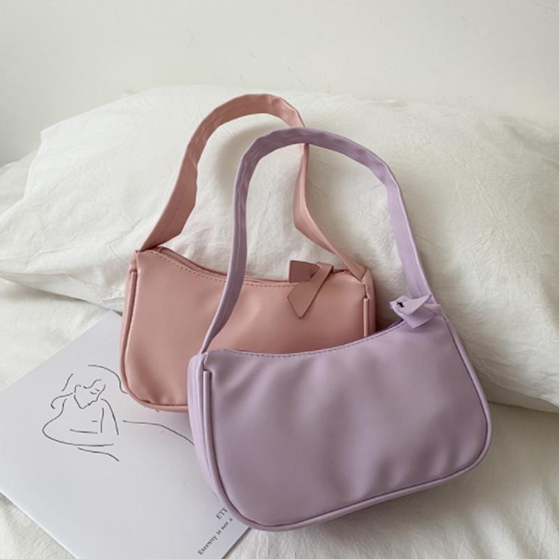 

Soft PU Leather fashion handbag Women Underarm Bag Retro Solid Color Ladies Baguette Handbags Design Girls Small Shoulder Bags, Black