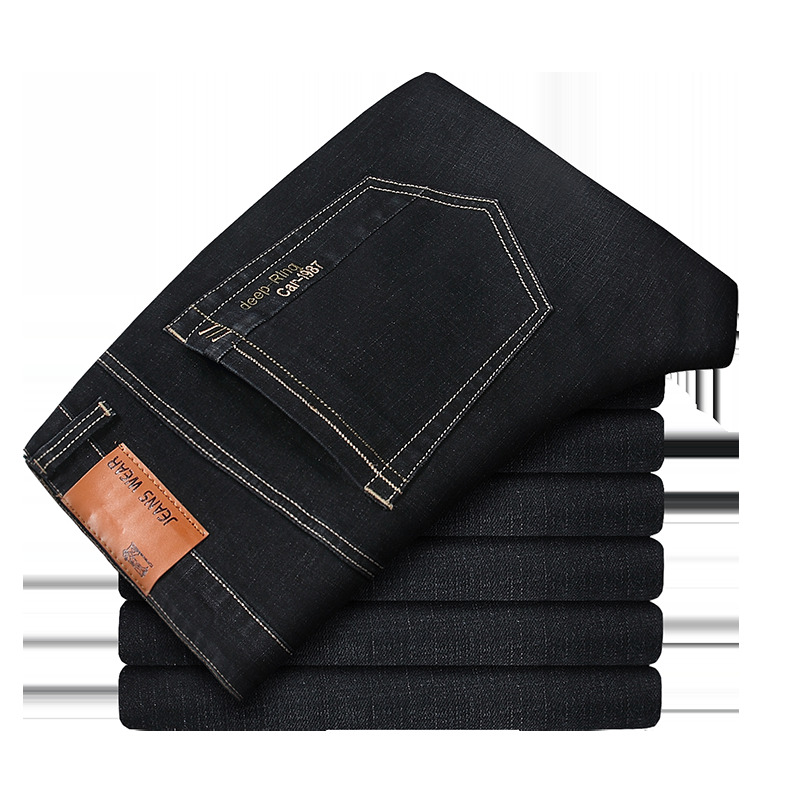 

2021 New Plus Size 42 44 46 Brand Men's Business Straight Jeans Cotton Stretch Casual Trousers Fashion Blue Black High Grade Denim Pants 1q8, 705-1-black
