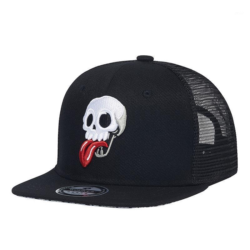 

Summmer Men Women Hip Hop Cap Skull Embroidery Snapback Hat Truck Mesh Caps Sun Hats Breathable Black Ball