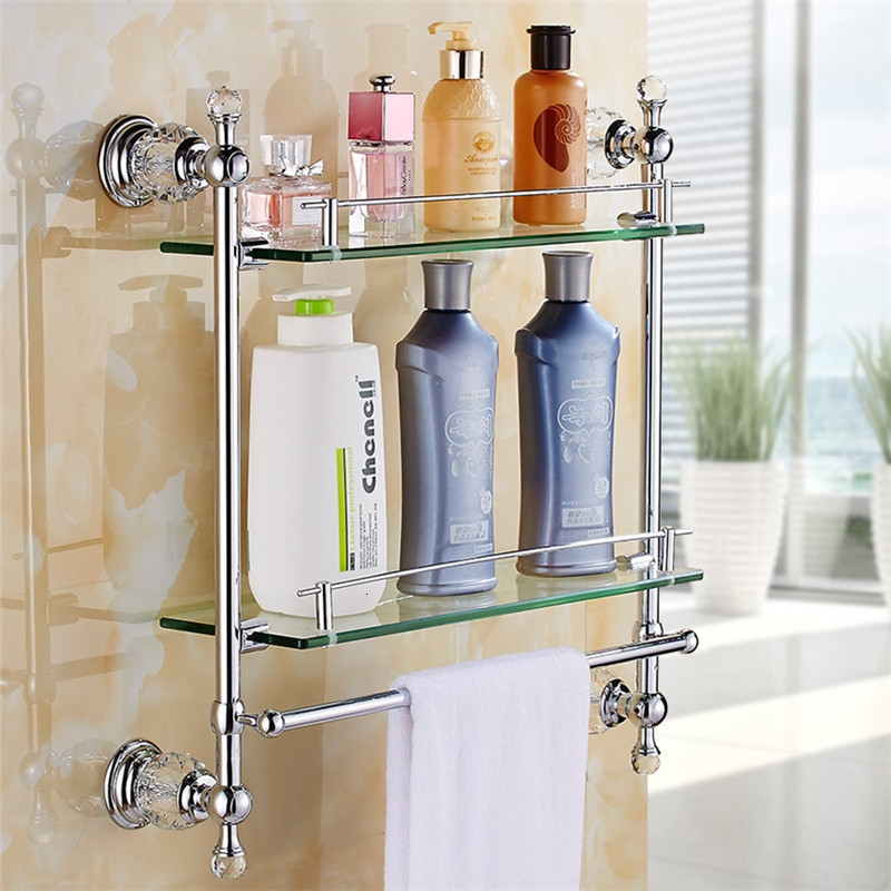 

2021 New Shower Bath Glass Bathroom Corner Shelf Wall Mounted Chrome/gold Brass Kitchen Storage Holder Bhnk