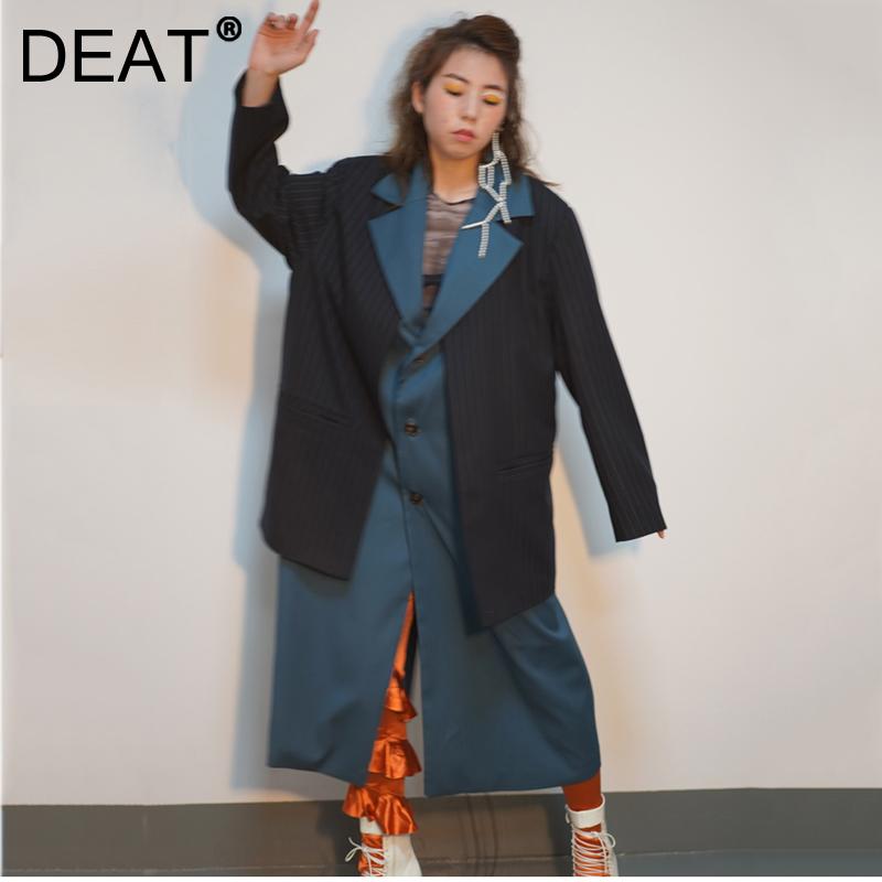 

Women's Trench Coats Deat 2021 Turn-down Full Sleeves Two Colors Spliced Patchwork Single Breated Long Windbreaker Female Clothes WT52405L, Tan;black