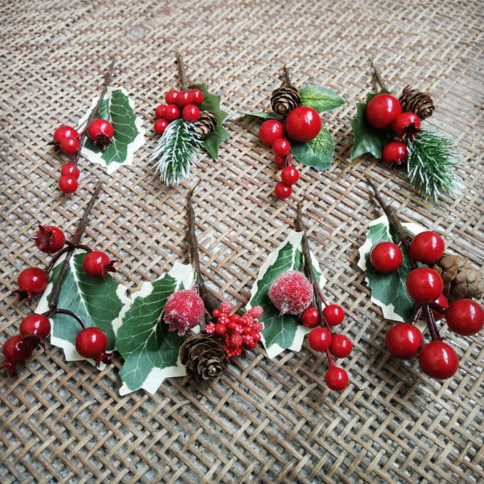 

Decorative Flowers & Wreaths 5pcs Artificial Flower Fake Plastic Berry Holly Branches Cherry Wedding Christmas DIY Handmade Table Plate Deco