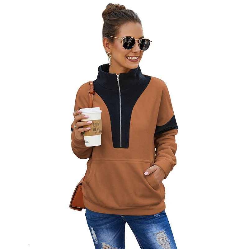 

2021 New Autumn Winter Zip Sweatshirt Women Long Sleeve Patchwork Plus Size Vintage Pullover Tops Fsahion Streetwear Sweatshirts Ifgz, Brown