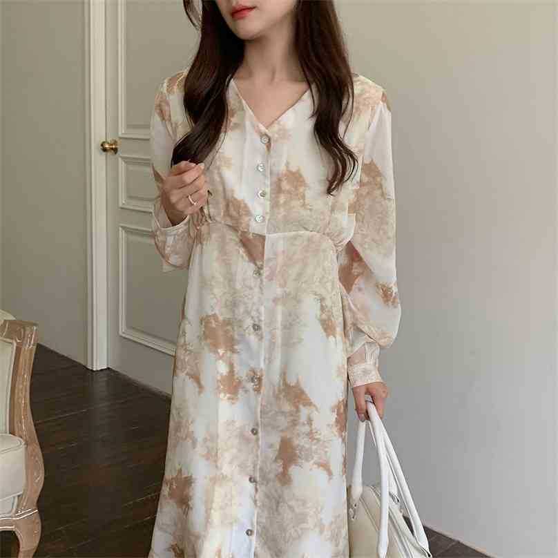 

Elegant Printed V-Neck Summer Prom Shirts Dress All Match Loose High Waist Casual OL Femme Vestidos 210525, Grey blue