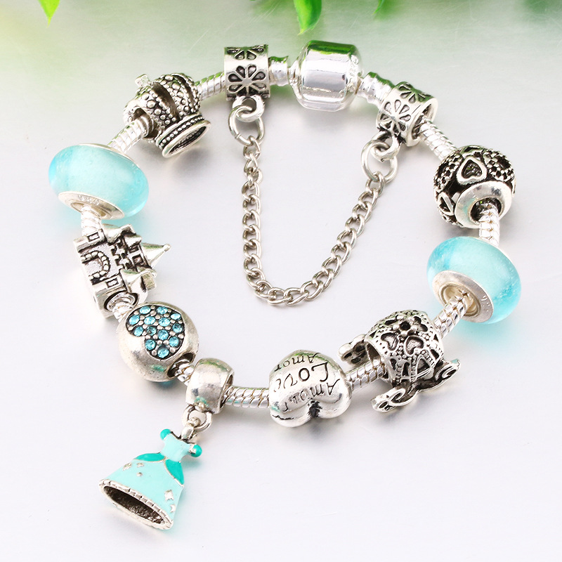 

DIY Strands bracelet light blue dispersion bead and princess skirt pendant jewelry wholesale