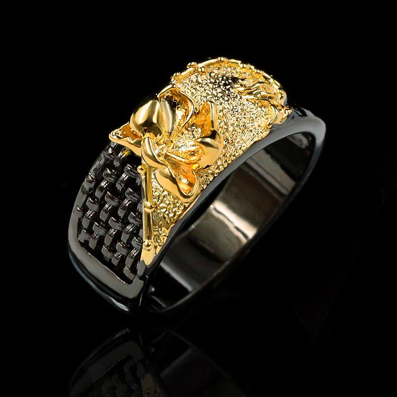 Wedding Rings Vintage Female Metal Big Ring Classic 14KT Black Gold Luxury Hollow Flower Engagement For Women-image-711409160
