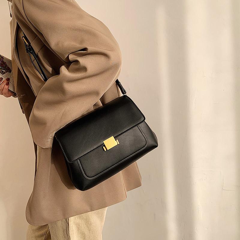 

Classic Ladies Shoulder Bag 2021 New PU Leather Fashion Simple Solid Color Lock Bags Office Daily Women Crossbody Bag Black