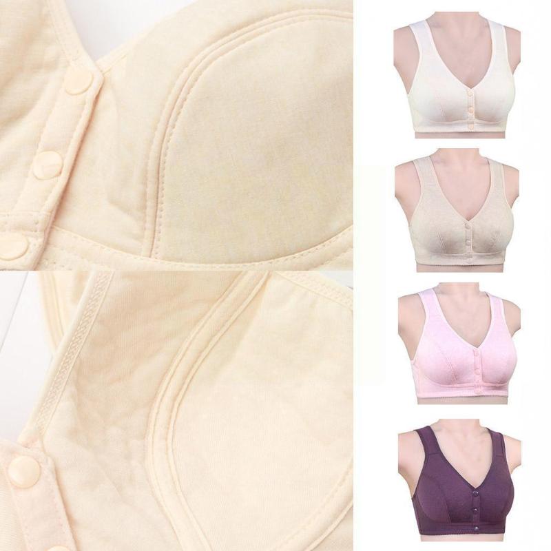 

Bras Cotton Vest-type Middle-aged And Elderly Bra Color Front Large Ring Without Button Underwear Size Steel W8V3, Red;black