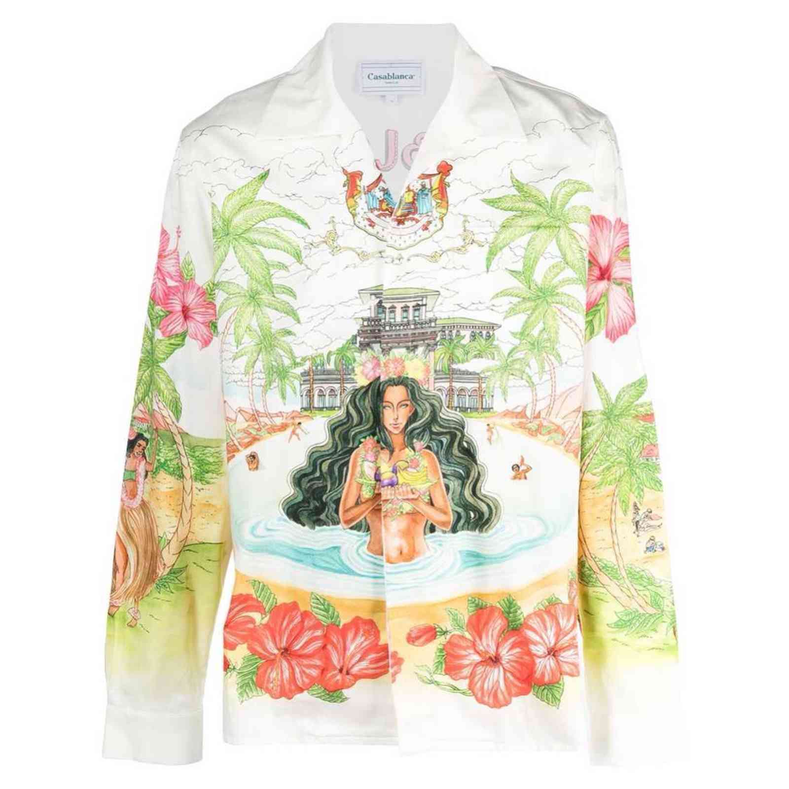 

Casablanca Hawaiian oasis Island lazy landscape Satin Kamehameha King Long Sleeve Shirt, Plant portrait shirt