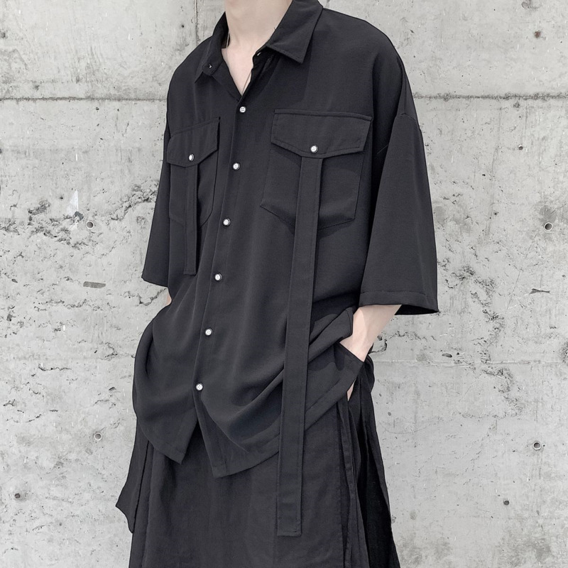 

2021 New Summer Men's Fashion Solid Color Business Casual Men Streetwear Korean Loose Short Sleeve Shirt Mens -2xl I6f1, Black
