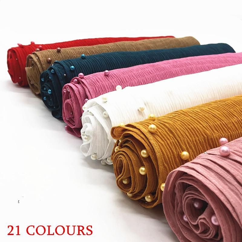 

Scarves 10pcs/lot Luxury Chiffon Pearls Hijab Scarf Wrinkle Shawl Women Plain Pashmina Bandana Muslim Echarpe Wrap Muffler