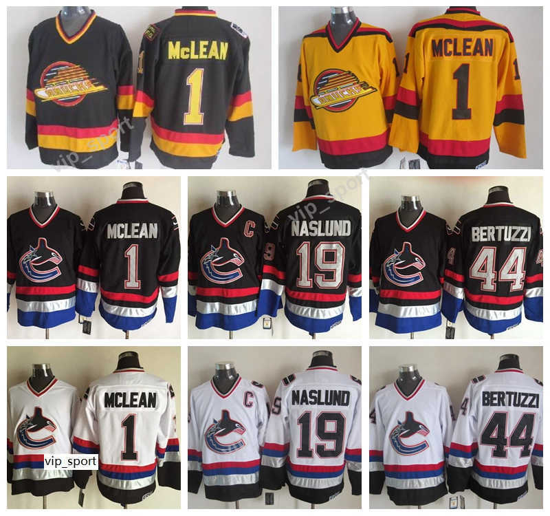 

Canucks Jerseys Vancouver 1 Kirk Mclean 19 Markus Naslund 44 Todd Bertuzzi Jersey Retro Ice Hockey All Stitched Black Yellow White, 44 black