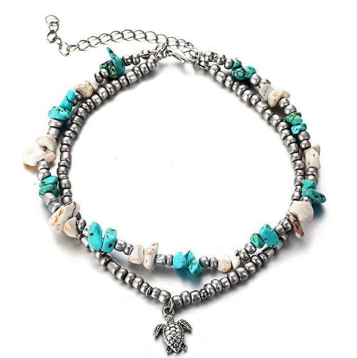 

2021 Bohemian Starfish Turtle Anklets for Women BOHO Elephant owl Wave charm Beads Stone Chain Ankle Bracelet on Leg Beach Jewelry