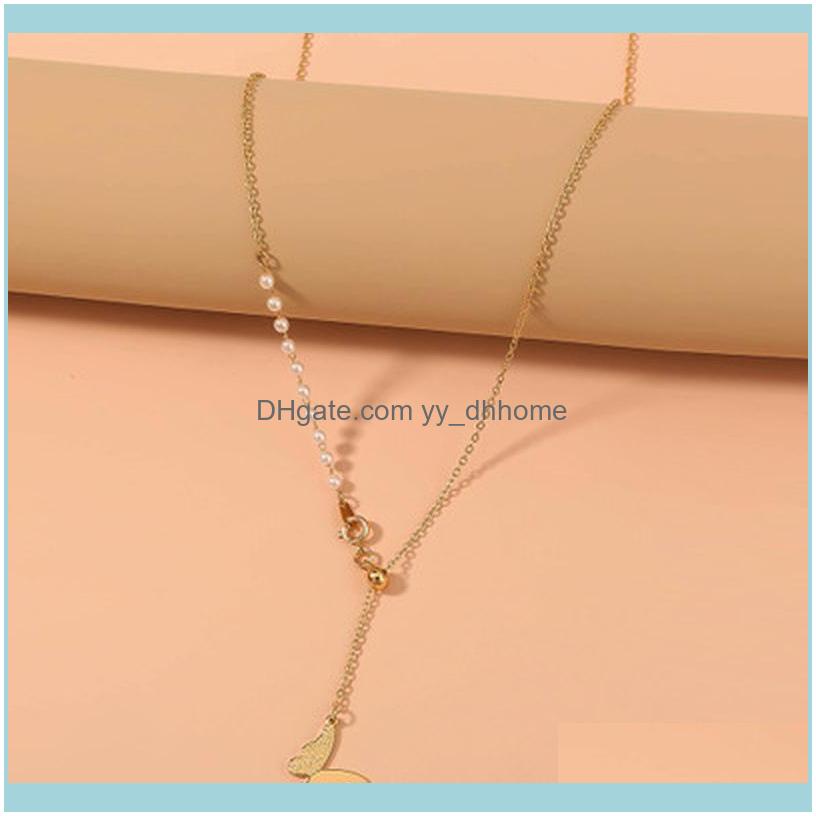 

& Pendants Jewelryminar Imitation Pearl Spliced Butterfly Necklaces For Women Gold Color Linked Small Circle Chain Pendant Chokers Necklace
