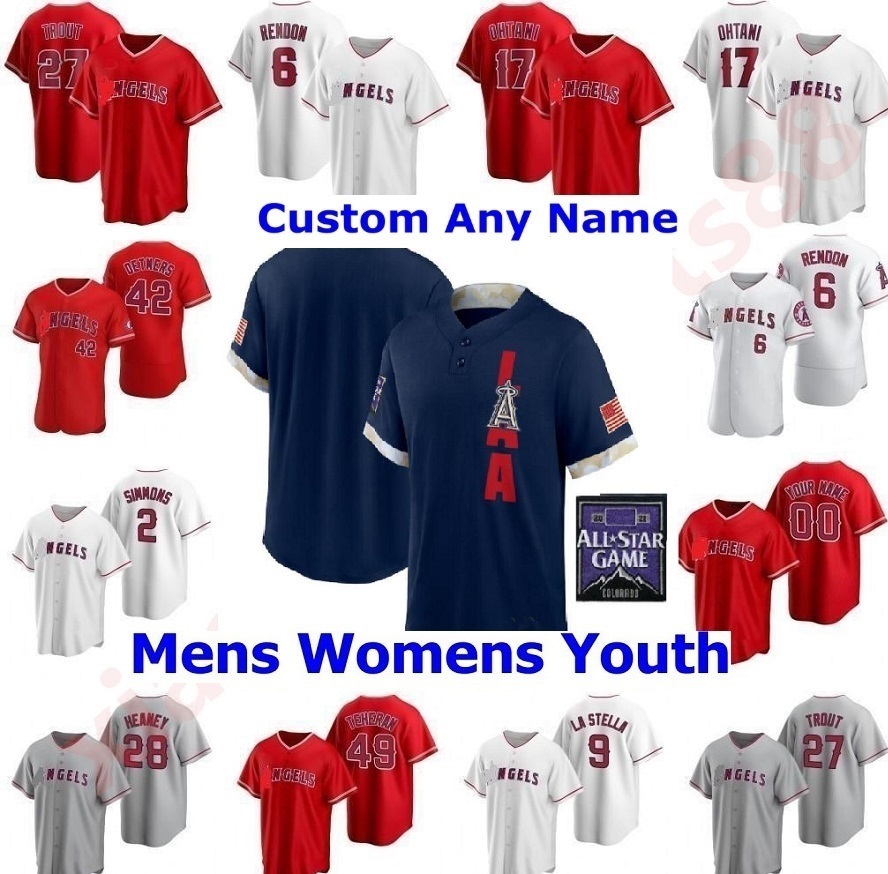 

Los Angeles 2021 All-Star Game Angels Baseball jerseys Mike Trout Shohei Ohtani Anthony Rendon Reggie Jackson Jefry Marte Andrelton Simmons, Blue;black