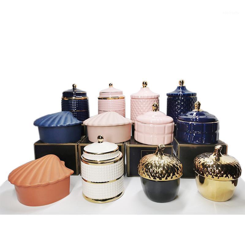 

Storage Bottles & Jars Ceramics Jewelry Box Cotton Pad Trinket Organizer Cute Container Gold Pink Sapphire Blue Tank Mother Girl Friend Gift
