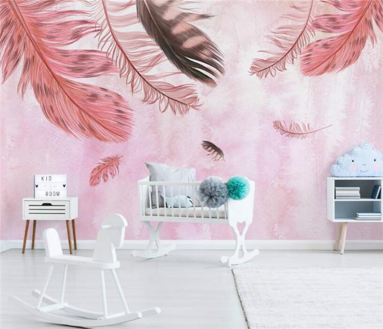 

Wallpapers Modern Minimalist Hand-painted Pink Feathers 3d Wallpaper For Bedroom Home Improvement Background Wall Painting, Silk cloth